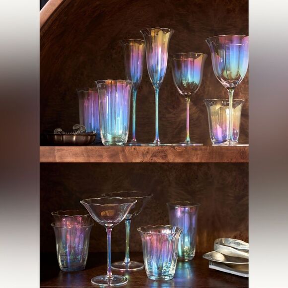 Anthropologie Fleur Tumbler Glasses- Iridescent Pearl- Set of 4 - Picture 3 of 4